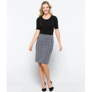 41 Hawthorn Pull-On Navy Blue Kora Knit Jacquard Pencil Skirt, Size XL